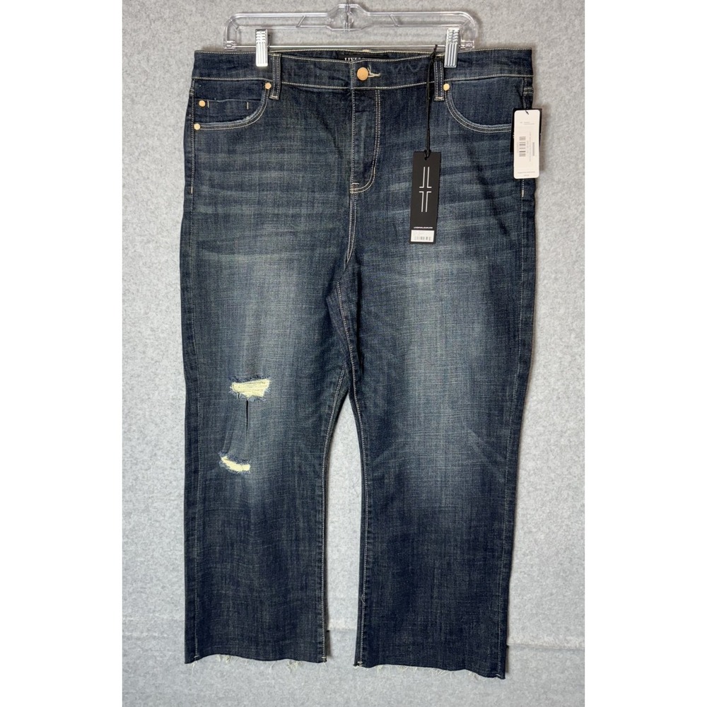 Liverpool Jeans Womens 16 Blue Hannah Crop Flare Garner Distressed Raw Hem Denim